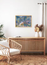 Aranżacja wnętrza, na ścianie wisi plakat w ramce: Henri-Edmond Cross ogród pointylistyczny neoimp