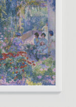 Zbliżenie na detale plakatu oprawionego w drewnianą białą ramkę od Plakatello®: Henri-Edmond Cross ogród pointylistyczny neoimp