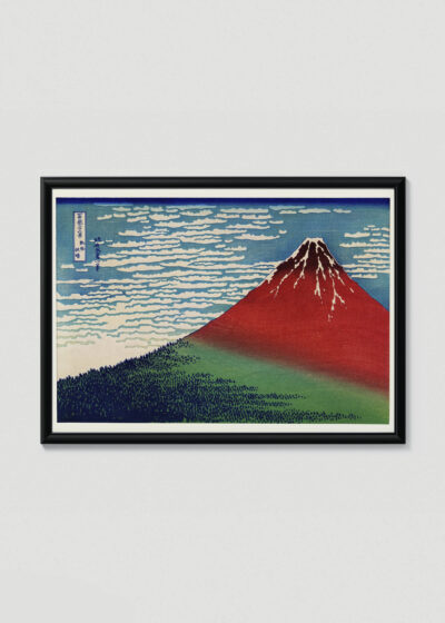 Plakat w drewnianej czarnej ramce: Czerwony Fuji Katsushika Hokusai japońska sztuka 1830