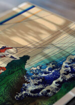 Zbliżenie na detale plakatu: rybacy Koshu Kajikazawa Hokusai Fuji japoński