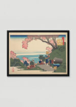 Plakat w drewnianej czarnej ramce: Katsushika Hokusai kwitnąca wiśnia ukiyo-e sakura