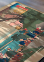Zbliżenie na detale plakatu: Katsushika Hokusai kwitnąca wiśnia ukiyo-e sakura