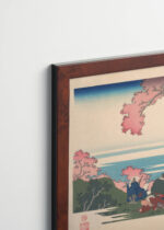 Plakat oprawiony w drewnianą brązową ramkę Vintage Italia: Katsushika Hokusai kwitnąca wiśnia ukiyo-e sakura