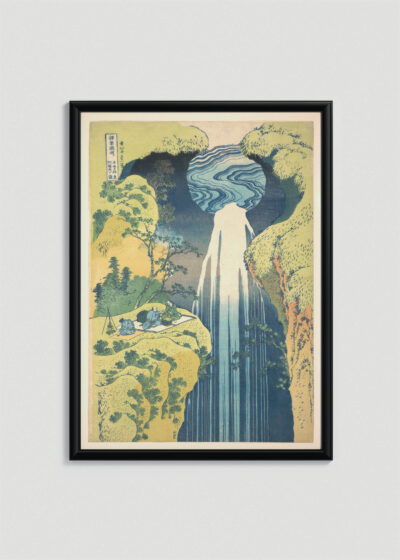 Plakat w drewnianej czarnej ramce: Wodospad Amida Katsushika Hokusai japoński drzeworyt