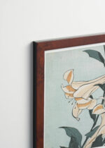 Plakat oprawiony w drewnianą brązową ramkę Vintage Italia: Lilie Katsushika Hokusai japoński ukiyo-e botaniczny