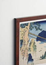Plakat oprawiony w drewnianą brązową ramkę Vintage Italia: Most linowy Hida Katsushika Hokusai ukiyo-e japoński