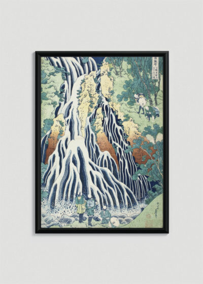 Plakat w drewnianej czarnej ramce: Wodospad Kirifuri Katsushika Hokusai ukiyo-e