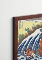 Plakat oprawiony w drewnianą brązową ramkę Vintage Italia: Wodospad Yoshitsune Katsushika Hokusai ukiyo-e