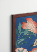 Plakat oprawiony w drewnianą brązową ramkę Vintage Italia: Piwonie i kanarek Katsushika Hokusai ukiyo-e
