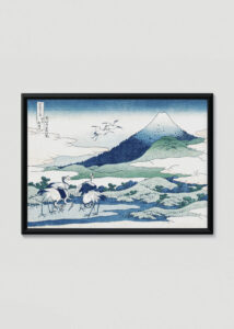Plakat w drewnianej czarnej ramce: Umegawa Sagami Hokusai Fuji japońska sztuka ukiyo-e