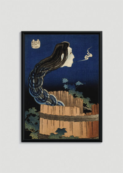 Plakat w drewnianej czarnej ramce: Okiku japoński duch Katsushika Hokusai ukiyo-e