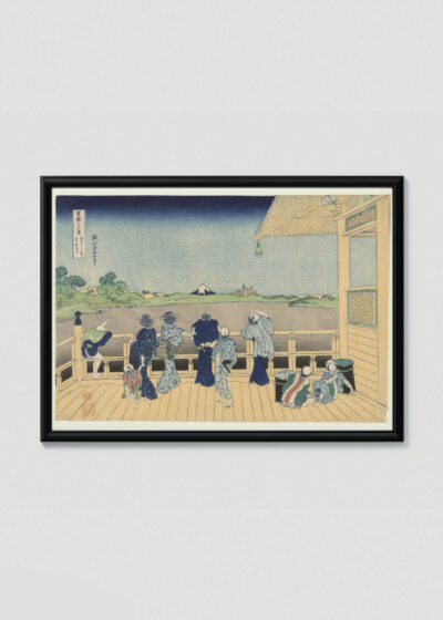 Plakat w drewnianej czarnej ramce: Sazai-dō Gohyaku-rakanji Katsushika Hokusai ukiyo-e