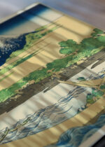 Zbliżenie na detale plakatu: Hokusai góra Fuji ukiyo-e japoński drzeworyt vintage