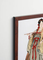 Plakat oprawiony w drewnianą brązową ramkę Vintage Italia: ukiyo-e Benzaiten Benten japońska bogini muzyki i miłości Hokusai