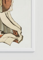 Zbliżenie na detale plakatu oprawionego w drewnianą białą ramkę od Plakatello®: ukiyo-e Benzaiten Benten japońska bogini muzyki i miłości Hokusai