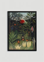 Plakat w drewnianej czarnej ramce: Tropikalna dżungla Henri Rousseau reprodukcja
