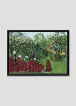 Plakat w drewnianej czarnej ramce: Małpy w dżungli Henri Rousseau tropikalny naiwny
