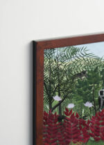 Plakat oprawiony w drewnianą brązową ramkę Vintage Italia: Małpy w dżungli Henri Rousseau tropikalny naiwny