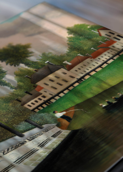 Zbliżenie na detale plakatu: Grand bateau à vapeur Henri Rousseau parowiec rzeka