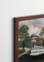 Plakat oprawiony w drewnianą brązową ramkę Vintage Italia: Grand bateau à vapeur Henri Rousseau parowiec rzeka