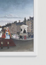 Zbliżenie na detale plakatu oprawionego w drewnianą białą ramkę od Plakatello®: Przedstawiciele ludów Henri Rousseau naiwizm reprint