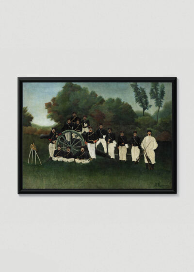 Plakat w drewnianej czarnej ramce: Żołnierze artylerii Henri Rousseau vintage