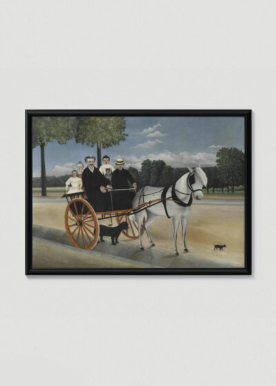 Plakat w drewnianej czarnej ramce: kariolka La Carriole du Père Junier Henri Rousseau