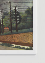 Zbliżenie na detale plakatu oprawionego w drewnianą białą ramkę od Plakatello®: Henri Rousseau Widok na Malakoff, Hauts de Seine pejzaż vintage