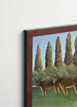 Plakat oprawiony w drewnianą brązową ramkę Vintage Italia: Łąka Henri Rousseau pejzaż wiejski z bydłem i pasterzem