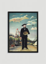 Plakat w drewnianej czarnej ramce: Henri Rousseau Ja: Portret-Pejzaż 1890