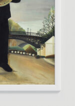 Zbliżenie na detale plakatu oprawionego w drewnianą białą ramkę od Plakatello®: Henri Rousseau Ja: Portret-Pejzaż 1890