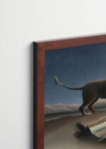 Plakat oprawiony w drewnianą brązową ramkę Vintage Italia: Śpiąca cyganka La Bohémienne endormie Henri Rousseau