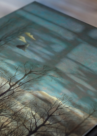 Zbliżenie na detale plakatu: Henri Rousseau Karnawał wieczorem naiwne malarstwo