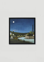 Plakat w drewnianej czarnej ramce: Sekwana w Suresnes Henri Rousseau nocny pejzaż z wieżą Eiffla