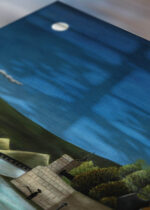 Zbliżenie na detale plakatu: Sekwana w Suresnes Henri Rousseau nocny pejzaż z wieżą Eiffla