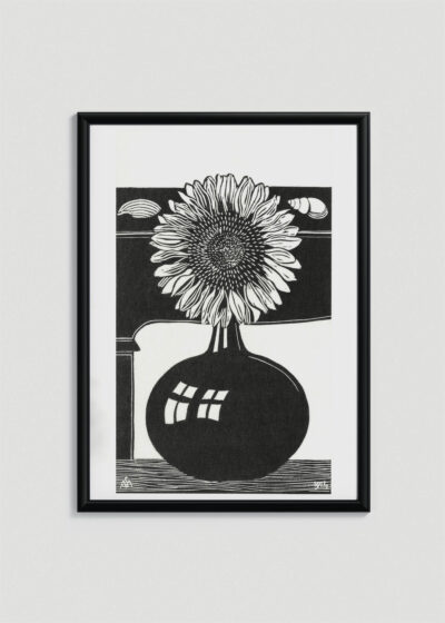 Plakat w drewnianej czarnej ramce: słonecznik w wazonie Samuel Jessurun de Mesquita