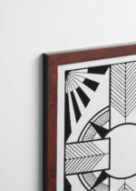 Plakat oprawiony w drewnianą brązową ramkę Vintage Italia: geometryczny czarno-biały krzyż z promieniami S.J. de Mesquita