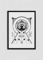 Plakat w drewnianej czarnej ramce: mandala 1910 Samuel Mesquita czarno-biały geometryczny