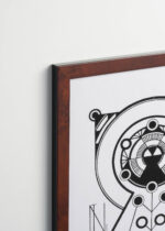 Plakat oprawiony w drewnianą brązową ramkę Vintage Italia: mandala 1910 Samuel Mesquita czarno-biały geometryczny