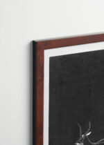 Plakat oprawiony w drewnianą brązową ramkę Vintage Italia: antylopa drzeworyt de Mesquita czarno-biały vintage