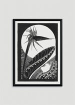 Plakat w drewnianej czarnej ramce: czarno-biały Strelicja przekwitła 1934 Samuel Jessurun de Mesquita