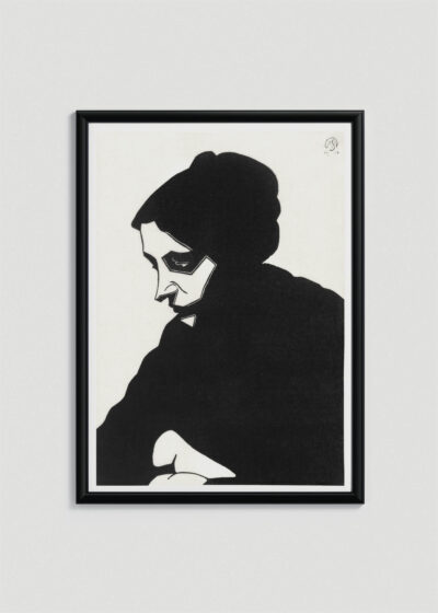 Plakat w drewnianej czarnej ramce: czarno-biały portret kobiety 1913 Samuel Jessurun de Mesquita