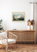 Aranżacja wnętrza, na ścianie wisi plakat w ramce: Łabędź trąbiący American Swan John James Audubon ptaki Ameryki