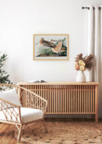 Aranżacja wnętrza, na ścianie wisi plakat w ramce: Szlamnik duży ptaki Audubona ilustracja przyrodnicza