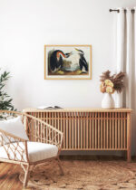 Aranżacja wnętrza, na ścianie wisi plakat w ramce: Perkoz rdzawoszyi - John James Audubon Birds of America