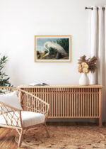 Aranżacja wnętrza, na ścianie wisi plakat w ramce: Biała Czapla - John James Audubon Birds of America