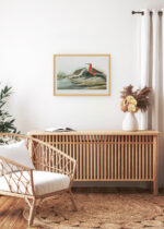 Aranżacja wnętrza, na ścianie wisi plakat w ramce: Ptaki Ameryki - Kwikła Curlew John James Audubon