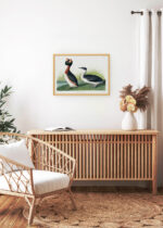 Aranżacja wnętrza, na ścianie wisi plakat w ramce: Perki czubate John James Audubon Birds of America