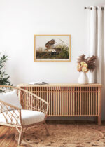 Aranżacja wnętrza, na ścianie wisi plakat w ramce: Jastrząb polujący John James Audubon ptaki