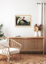 Aranżacja wnętrza, na ścianie wisi plakat w ramce: Czaple John James Audubon Birds of America